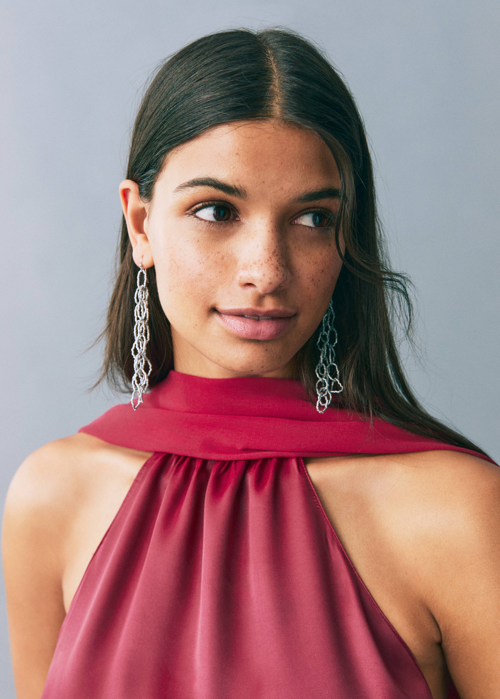 Vestido satinado cuello halter - Detalle del artículo 1