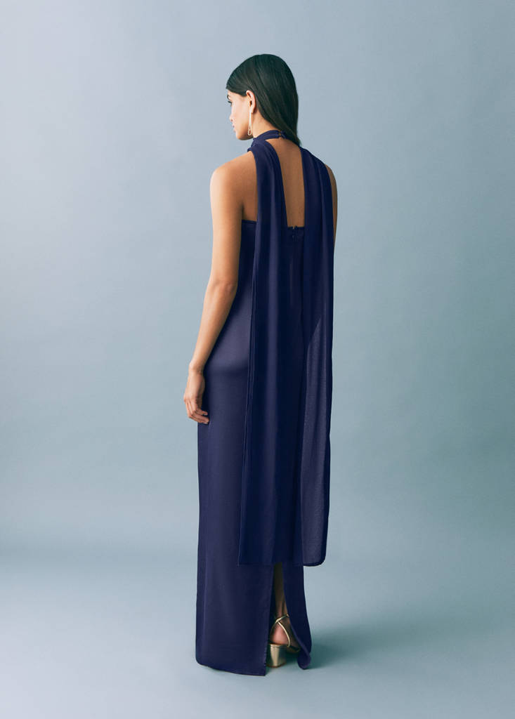 Satin halter neck dress — Night Blue