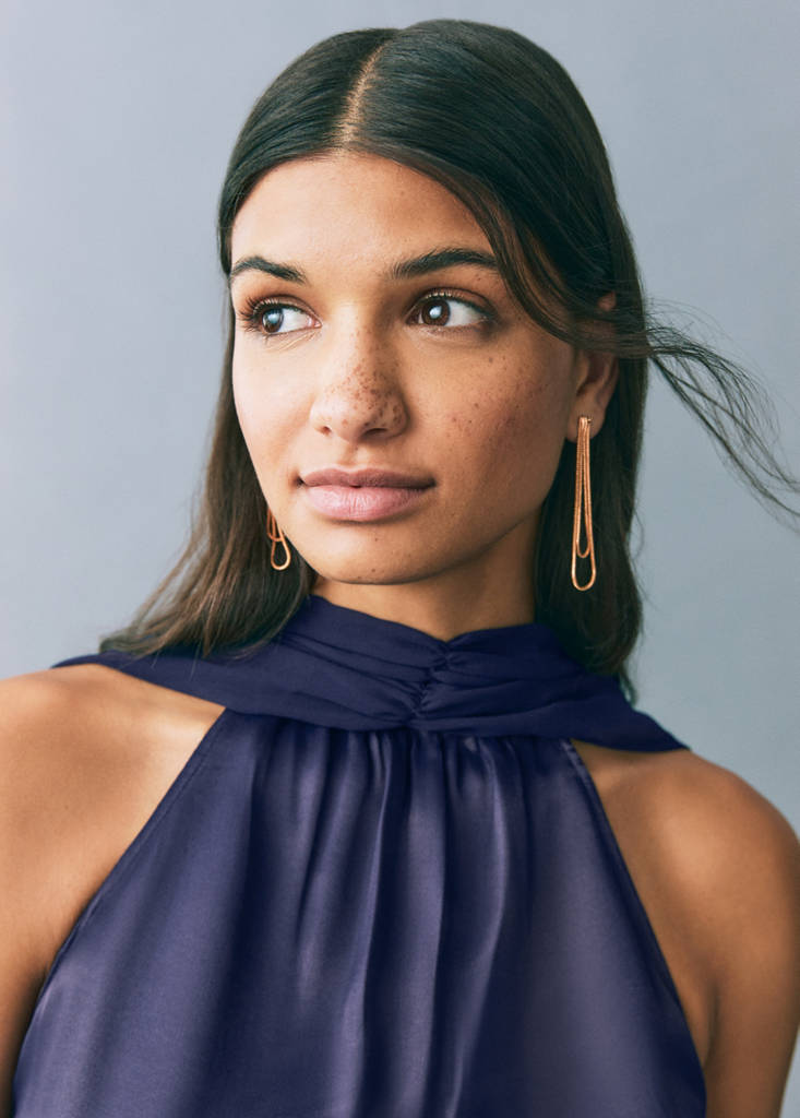 Satin halter neck dress — Night Blue