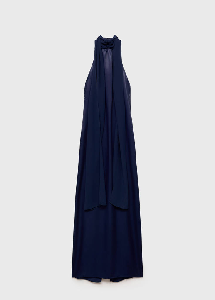 Satin halter neck dress — Night Blue
