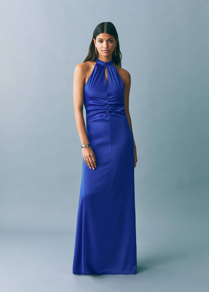 Satin halter neck dress — Vibrant blue
