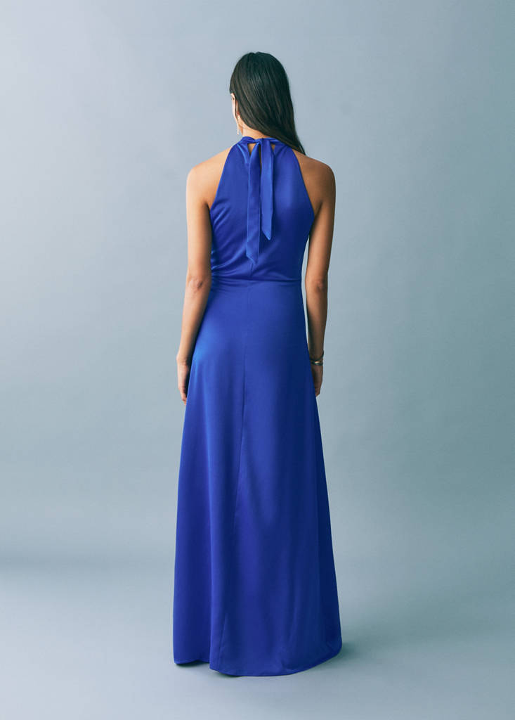 Satin halter neck dress — Vibrant blue