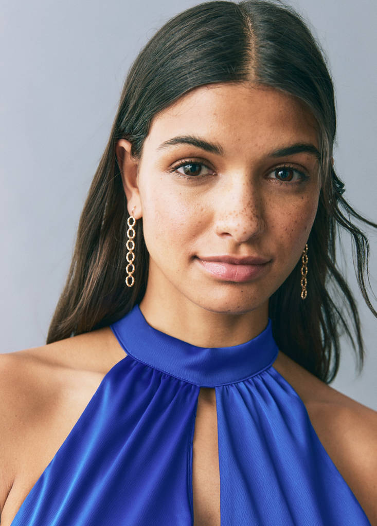 Satin halter neck dress — Vibrant blue