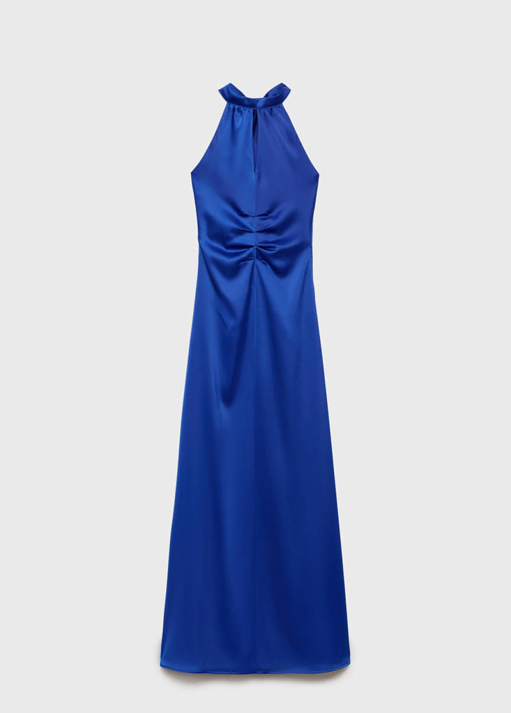 Satin halter neck dress — Vibrant blue