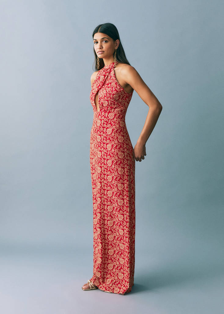 Halter-neck printed dress — Burnt Orange