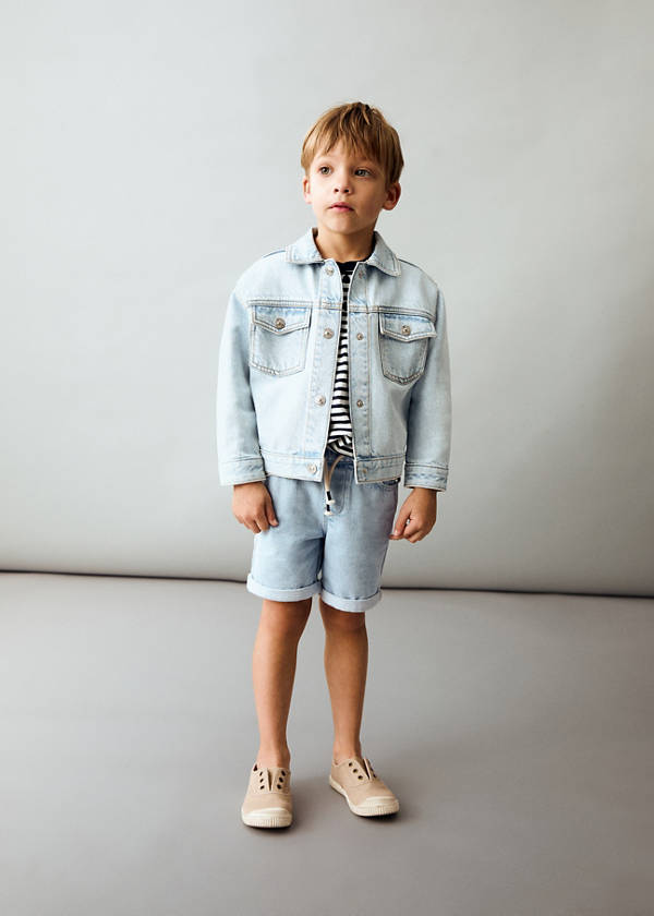 Drawstring denim Bermuda shorts — Medium Blue
