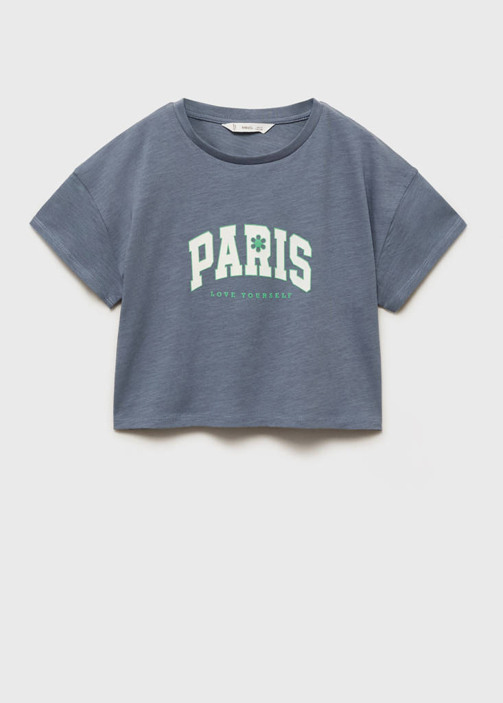 MANGO KIDS - T-shirt crop imprimé bleu - 7-8 ans - Fille