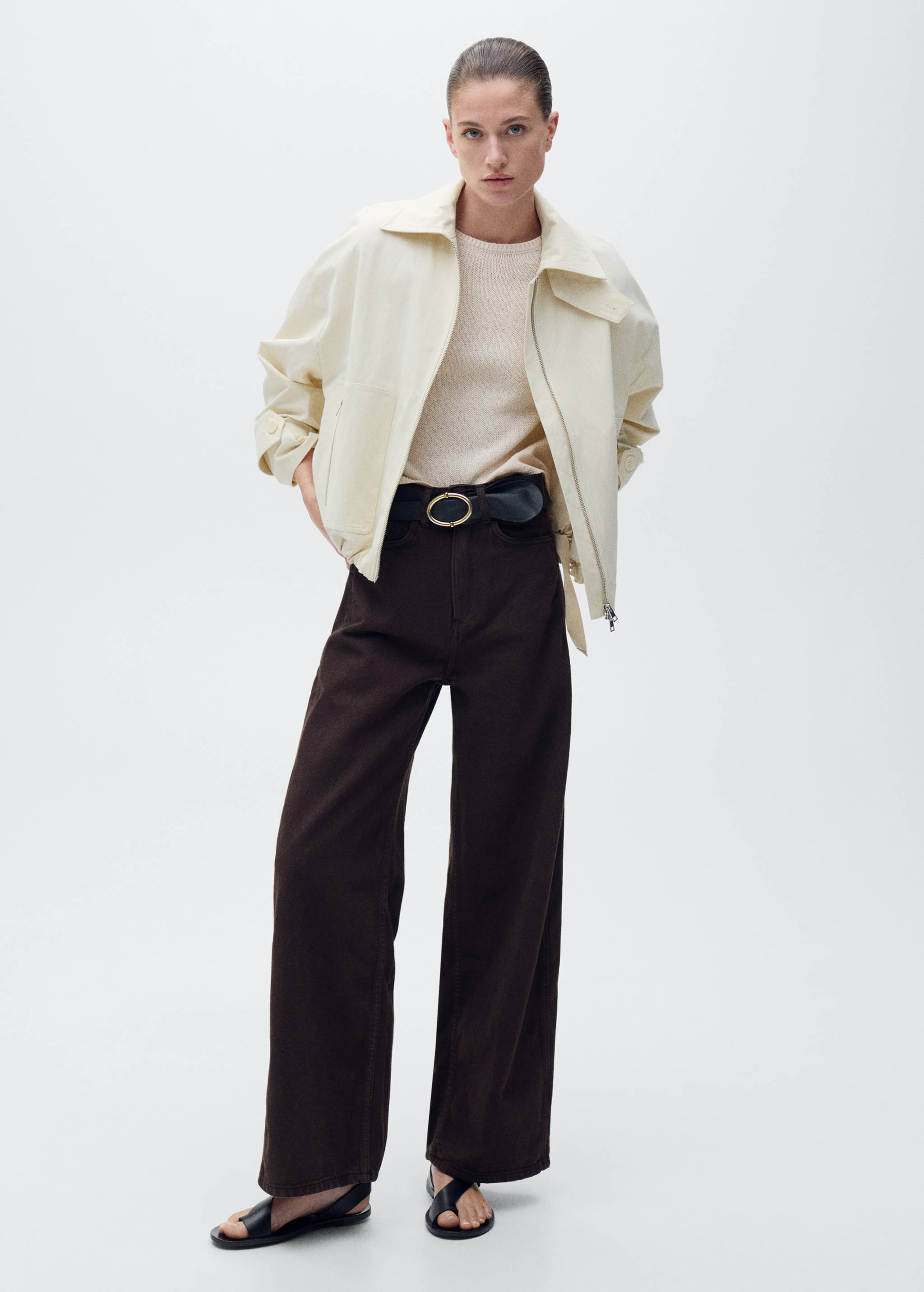 Sweter z dzianiny bawełnianej z krótkim rękawem - Plan ogólny