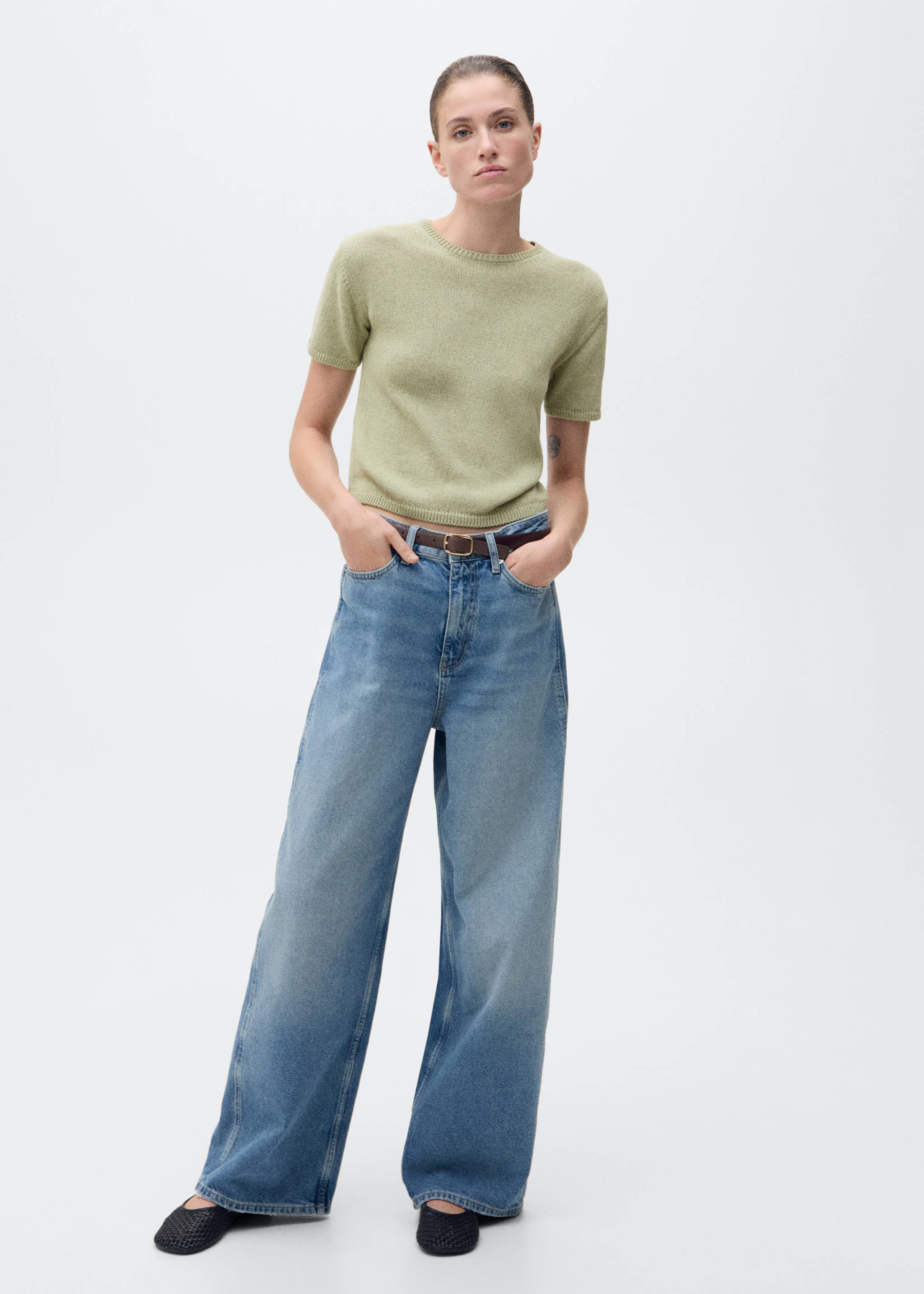 Sweter z dzianiny bawełnianej z krótkim rękawem - Plan ogólny