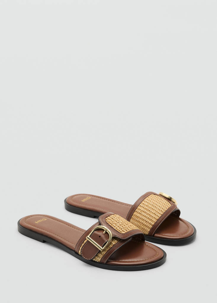 Raffia sandals with buckle and strap — Leather