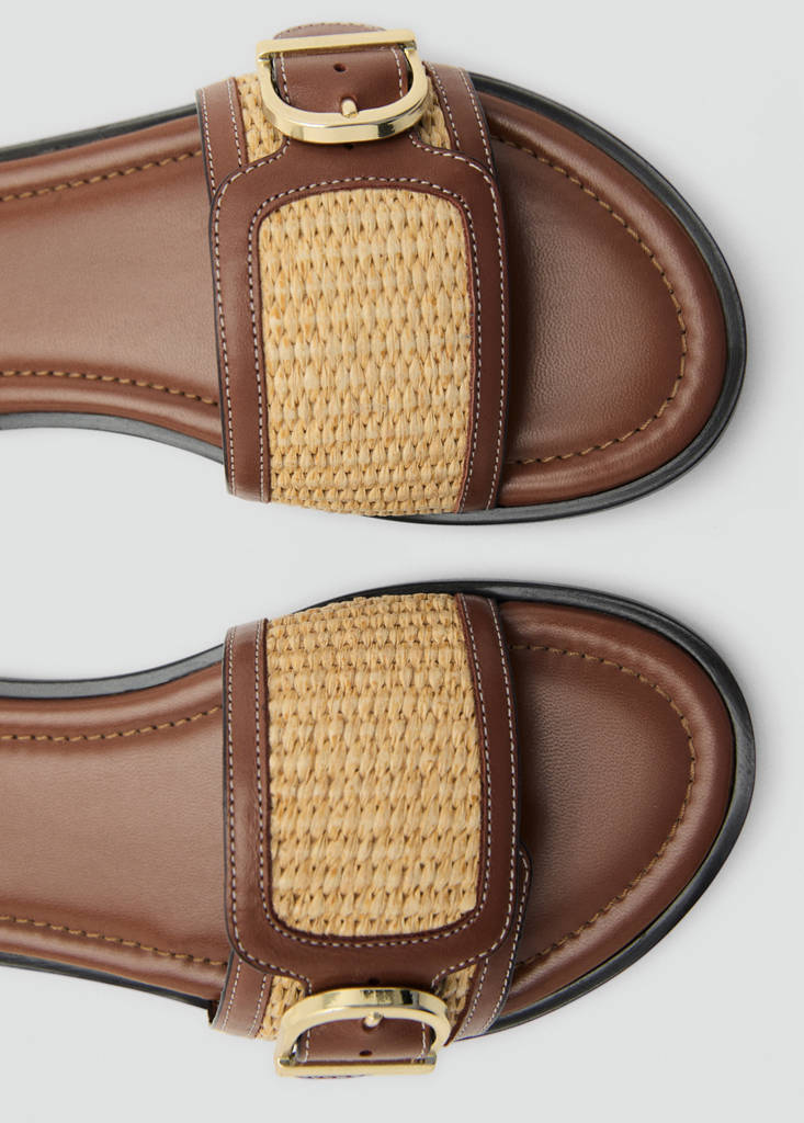 Raffia sandals with buckle and strap — Leather