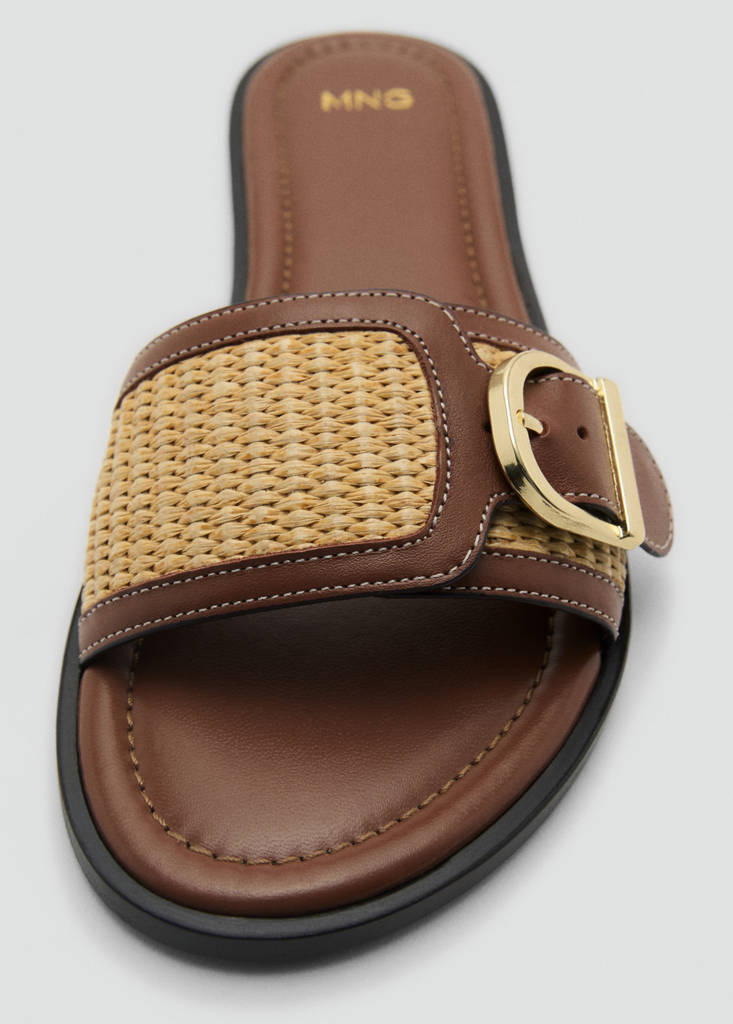 Raffia sandals with buckle and strap — Leather