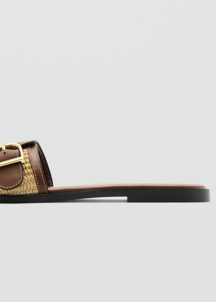 Raffia sandals with buckle and strap — Leather
