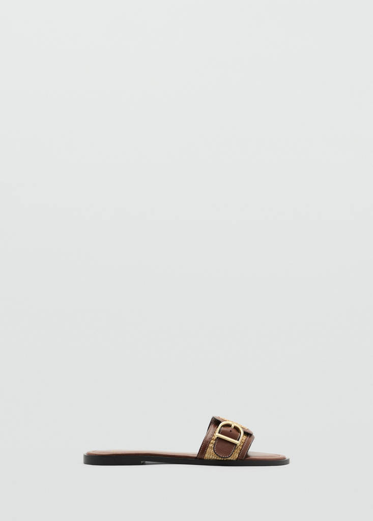 Raffia sandals with buckle and strap — Leather