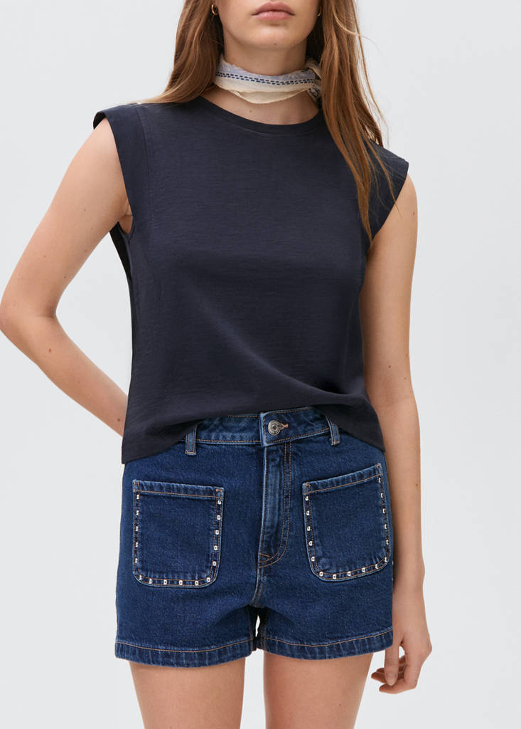 Studded denim shorts — Dark Blue
