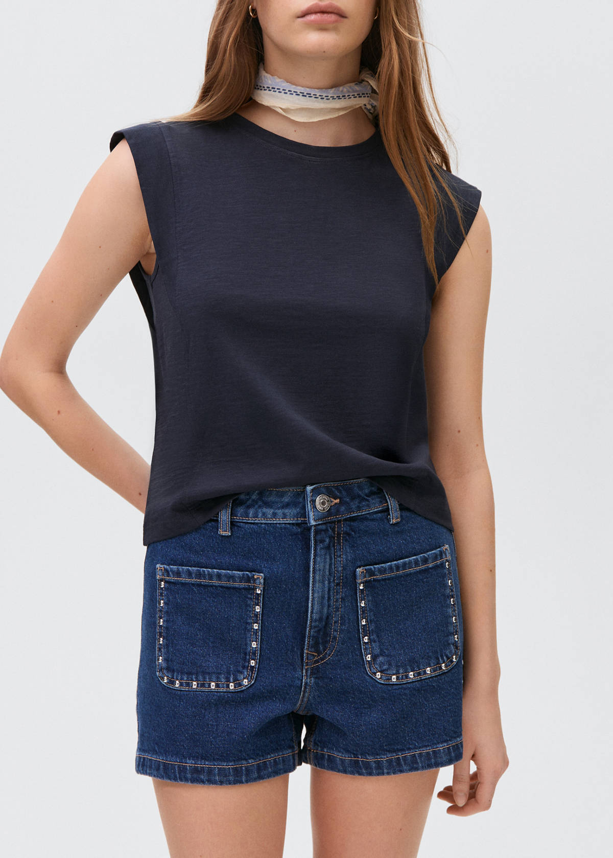 Studded denim shorts — Dark Blue