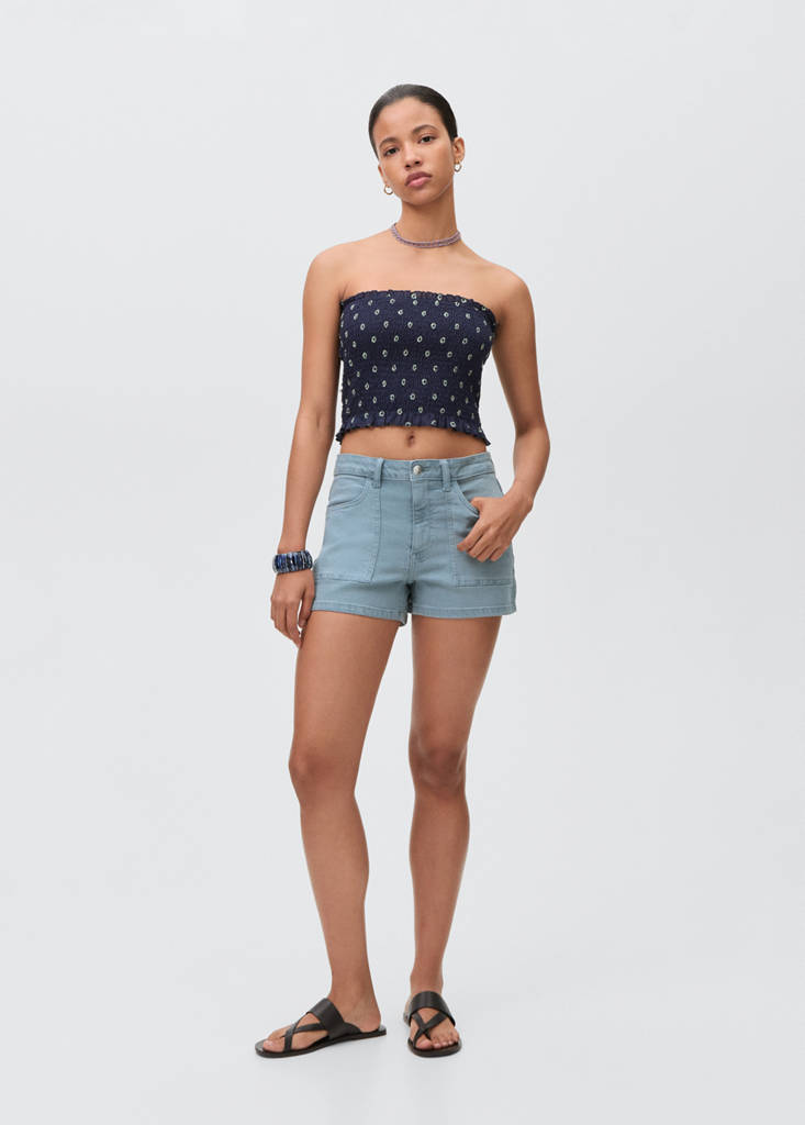 Straight-fit denim shorts — Blue