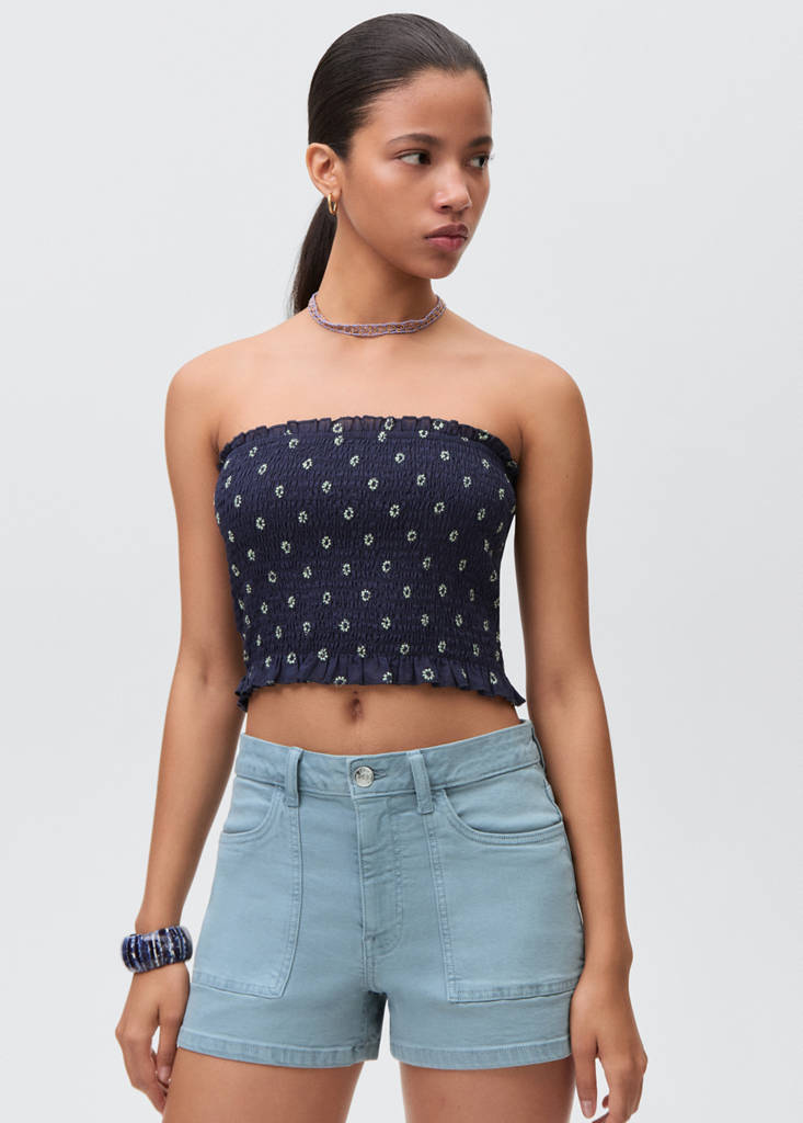 Straight-fit denim shorts — Blue