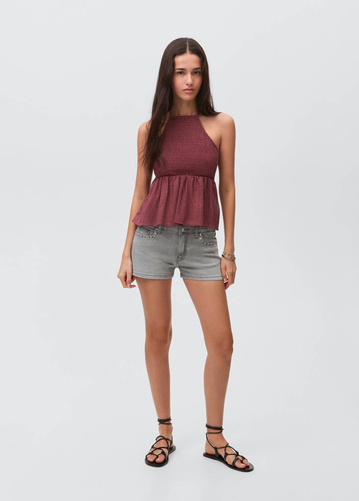 Studded low-waist shorts — Denim Grey