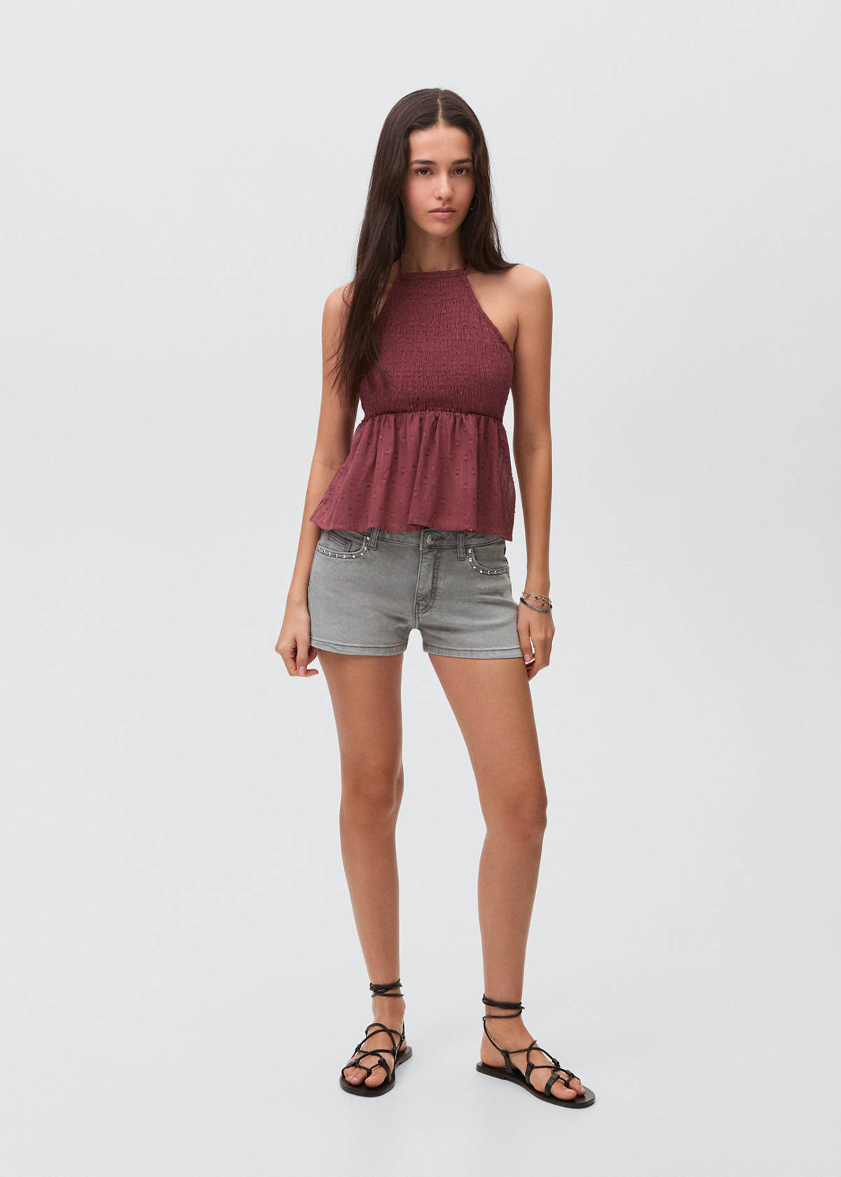 Studded low-waist shorts — Denim Grey