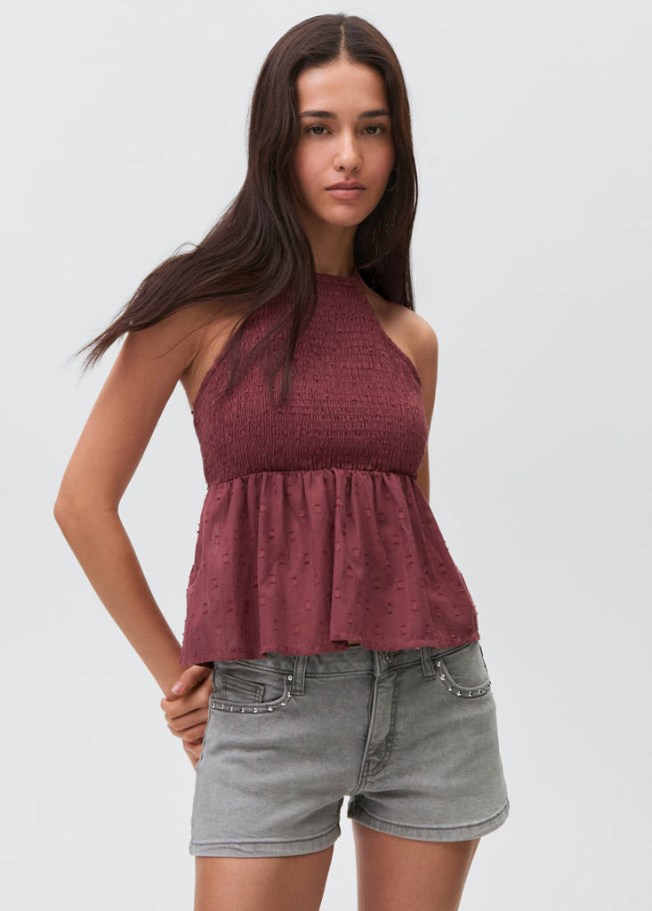 Studded low-waist shorts — Denim Grey