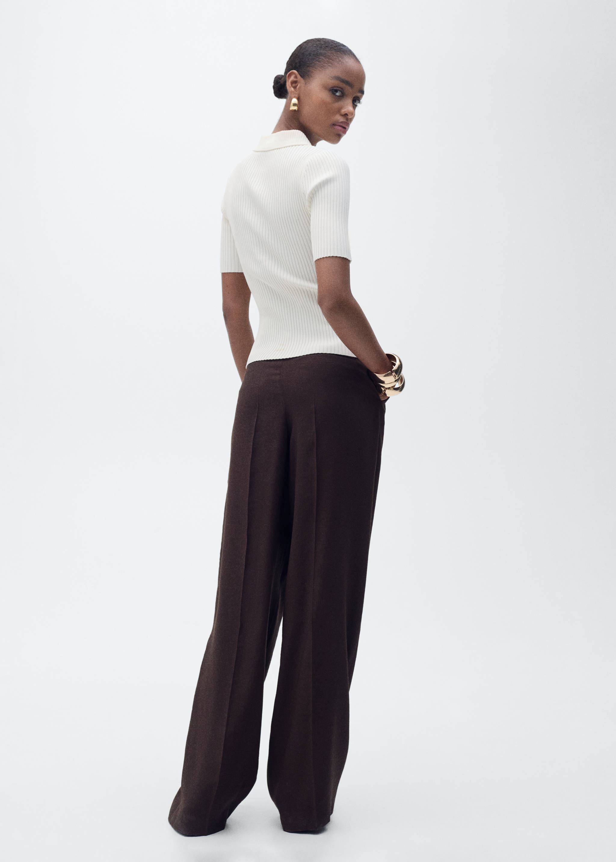 Camisola com gola de polo e malha canelada - Verso do artigo