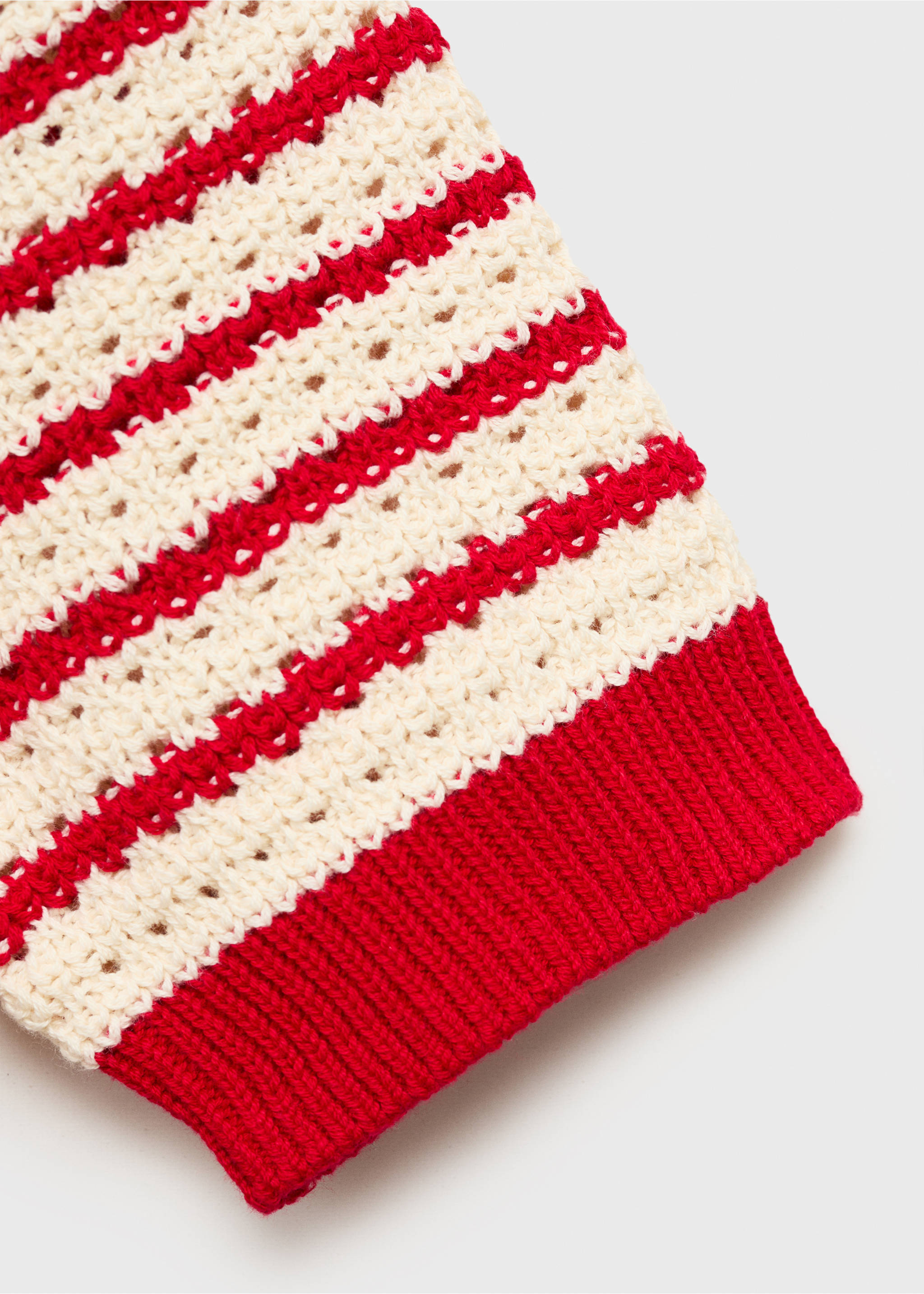 Striped short-sleeved crochet sweater - Details of the article 0, Red. Ref: 87027173-00.