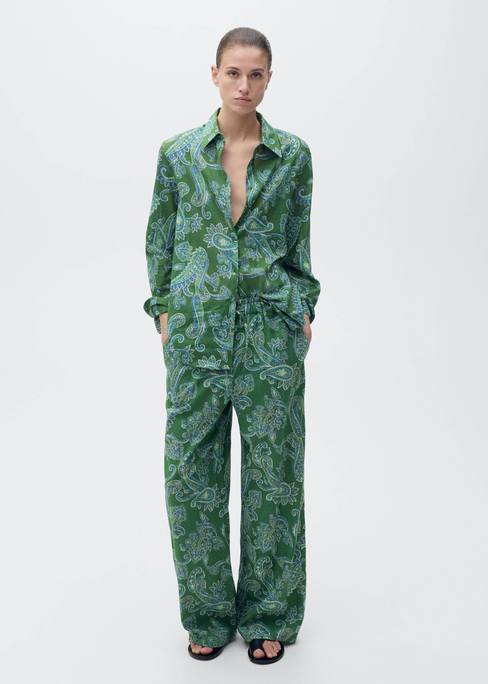 Paisley-print linen trousers - General plane