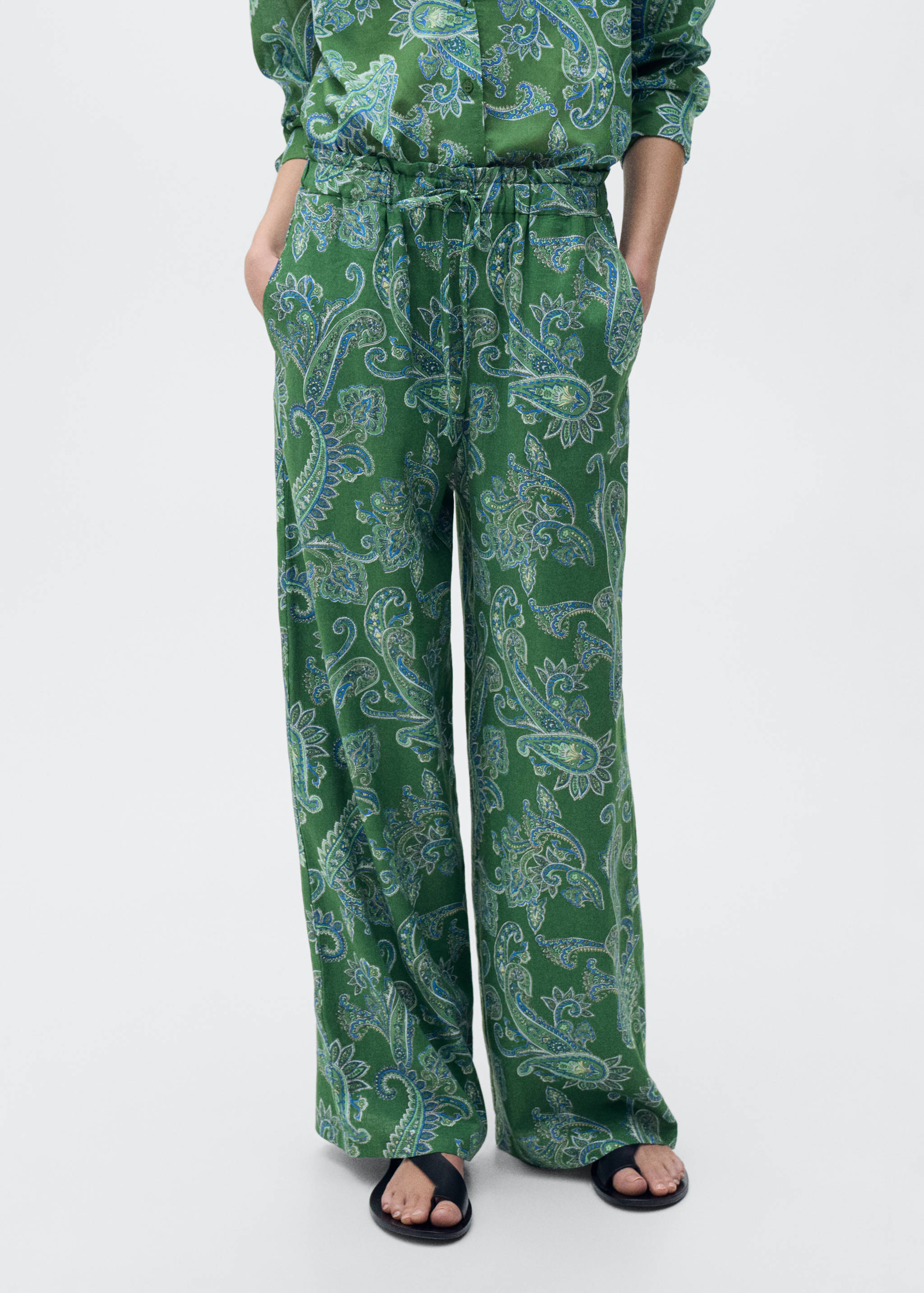 Paisley-print linen trousers - Medium plane