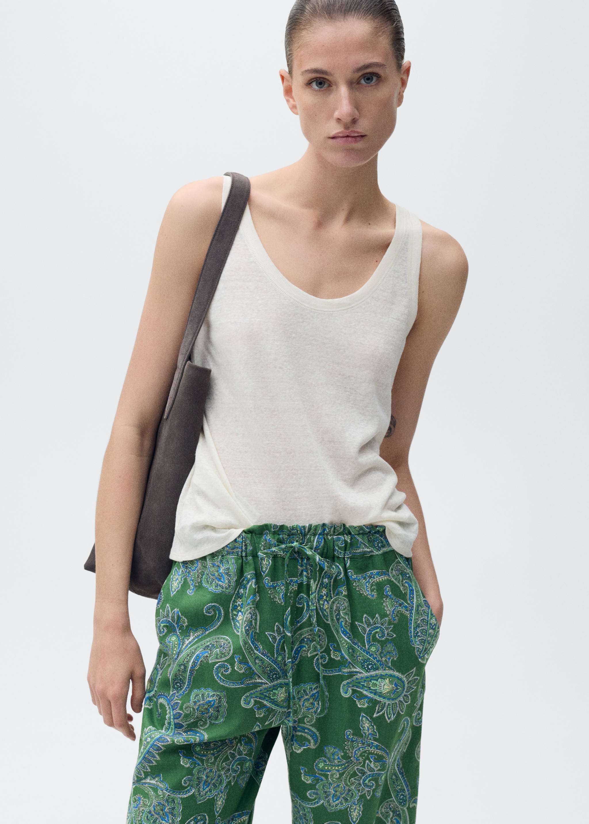 Paisley-print linen trousers - Details of the article 1