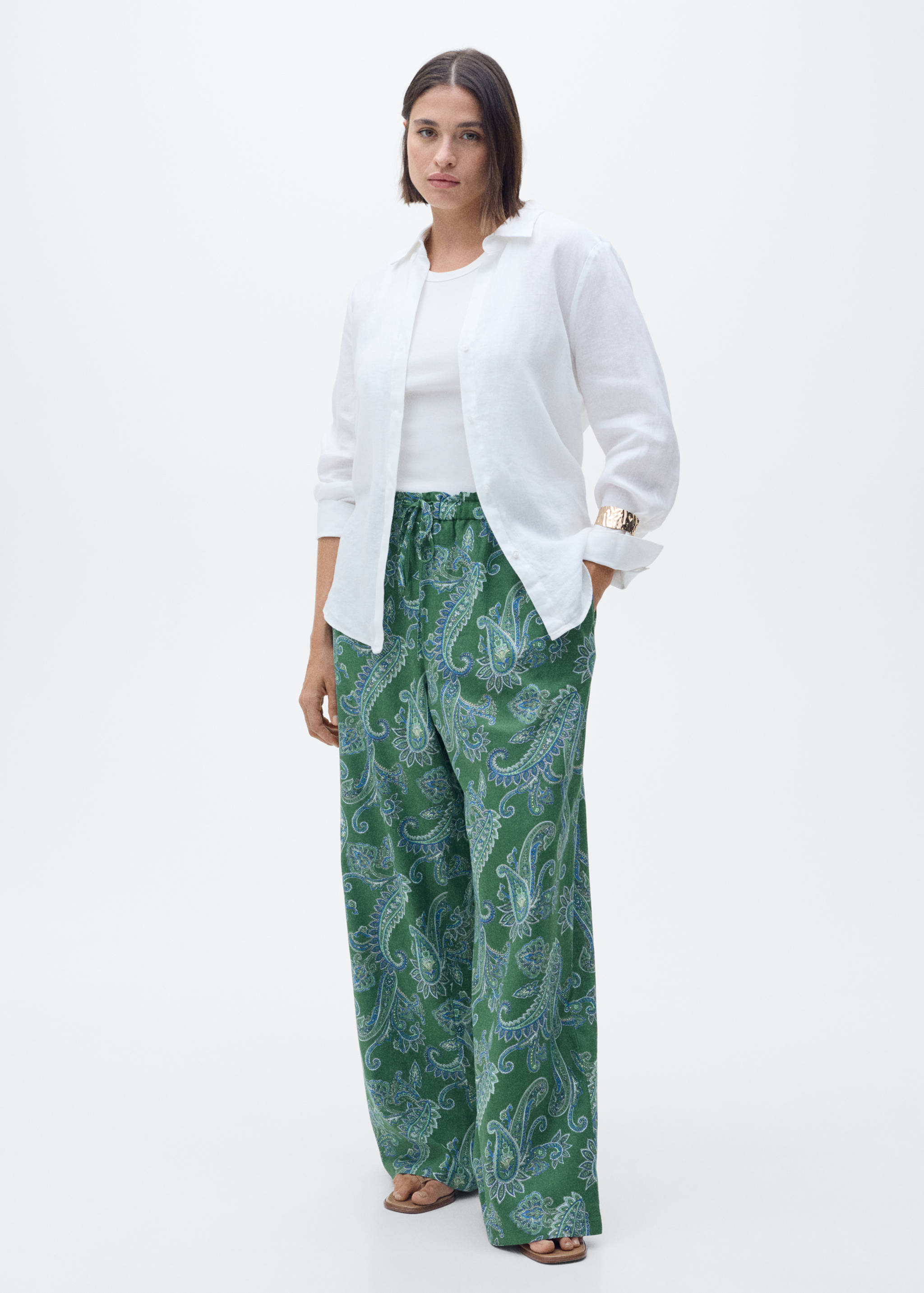Paisley-print linen trousers - Details of the article 3