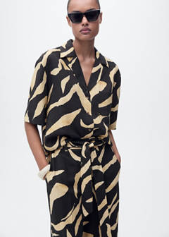 Printed straight-fit trousers with belt — Black 1