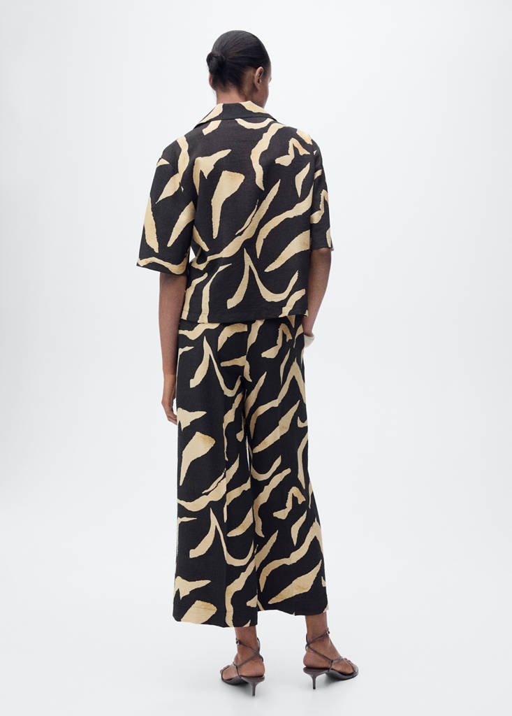 Printed straight-fit trousers with belt — Black