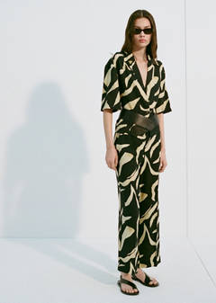 Printed straight-fit trousers with belt — Black 6