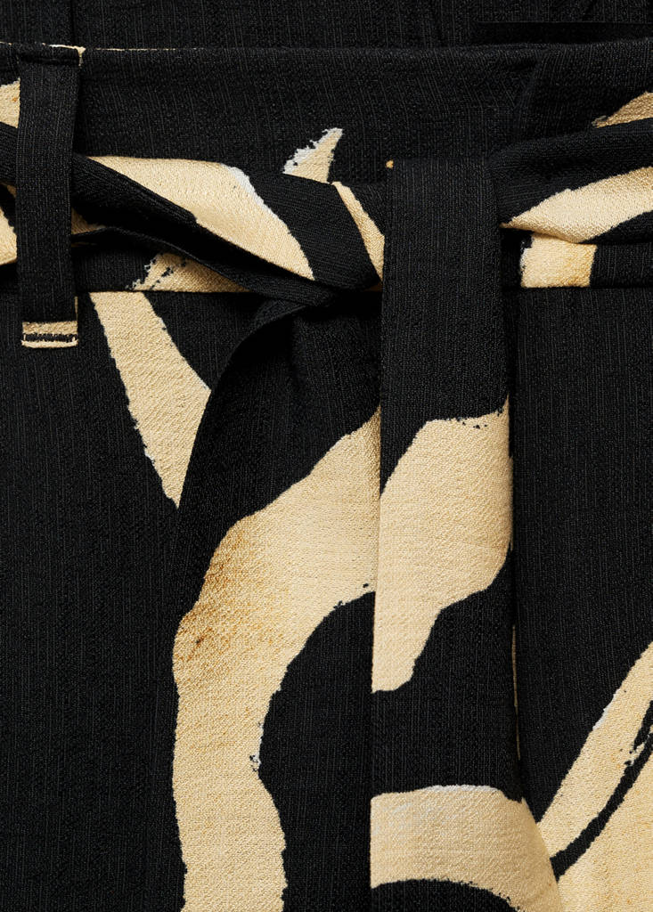Printed straight-fit trousers with belt — Black