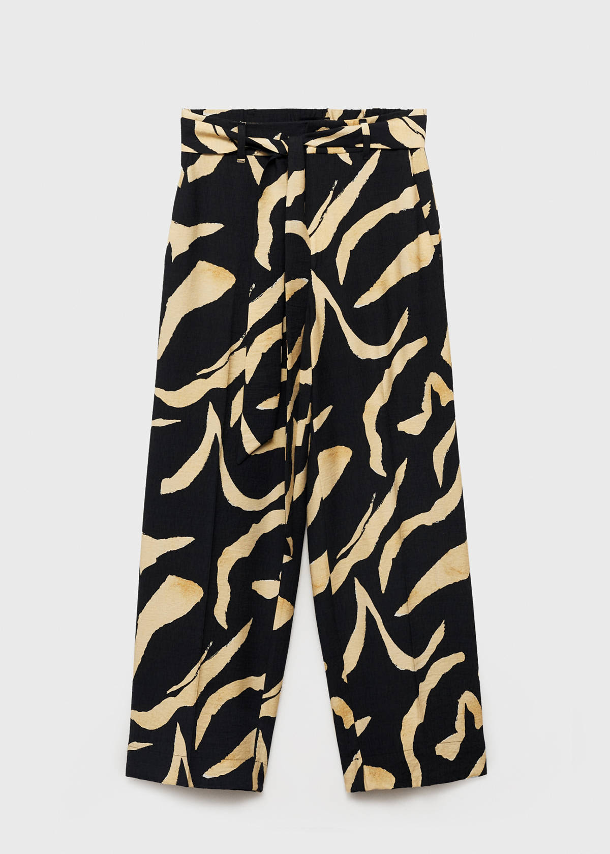 Printed straight-fit trousers with belt — Black