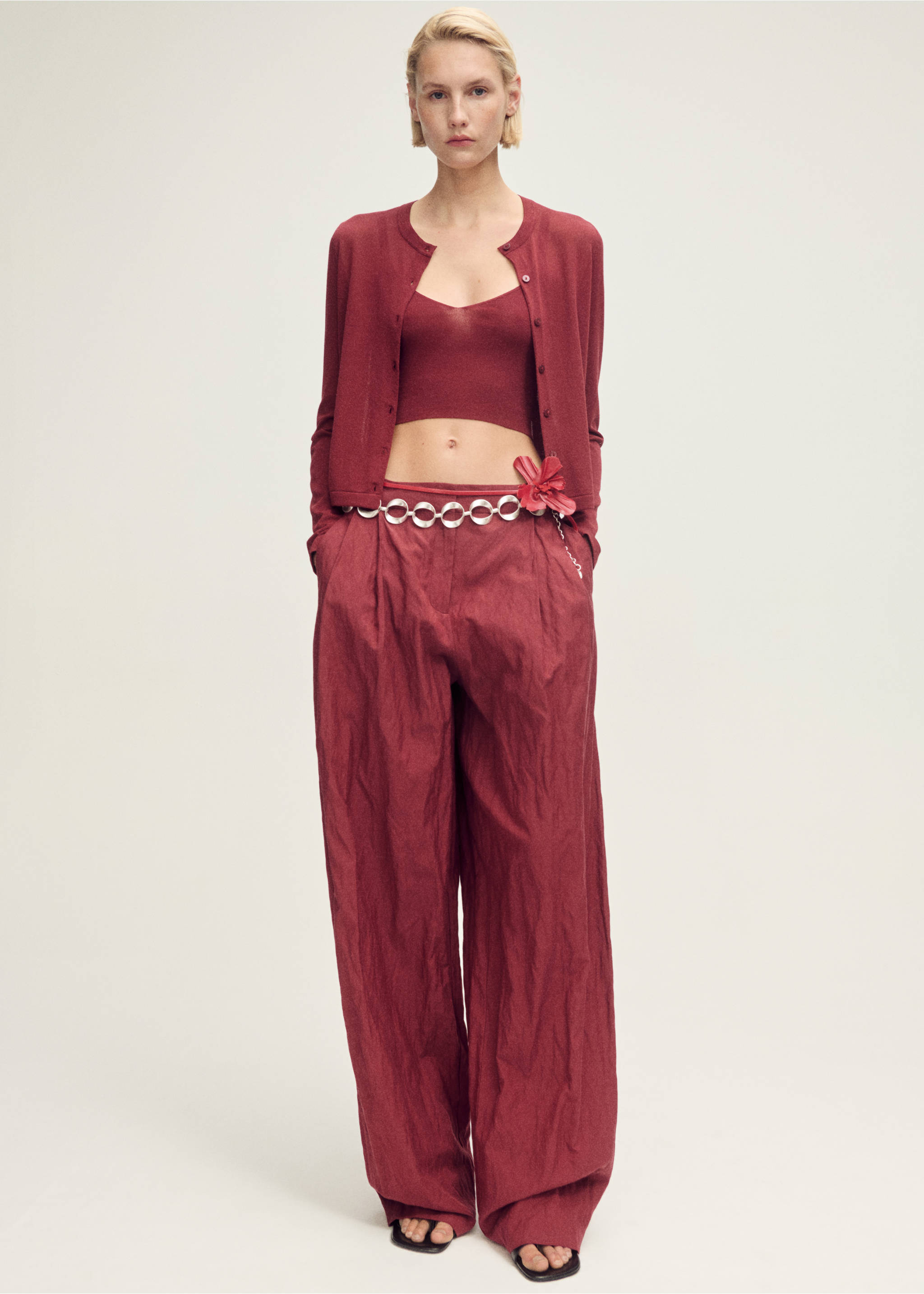 Fine-knit crop top - General plane, Burgundy. Ref: 87027190-00.