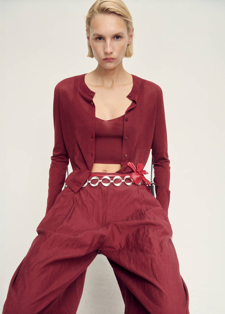 Fine-knit crop top — Burgundy