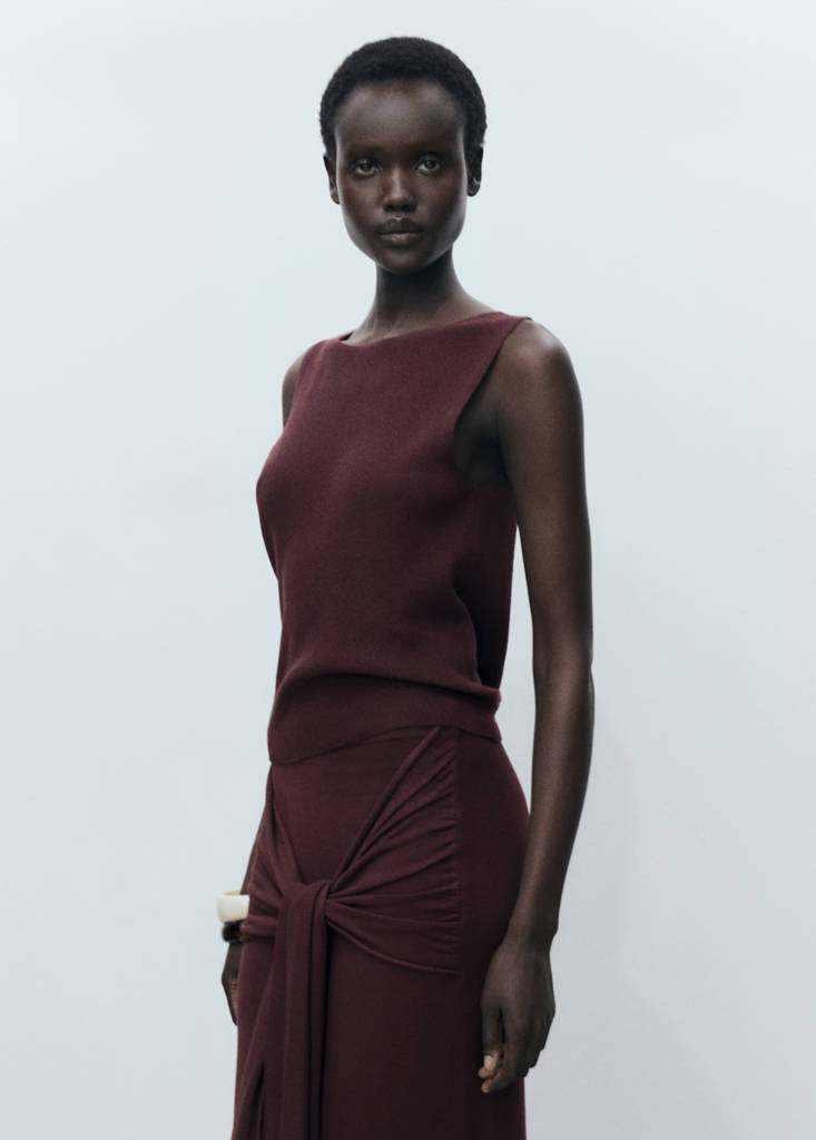 Fine ribbed knit top — Chocolate