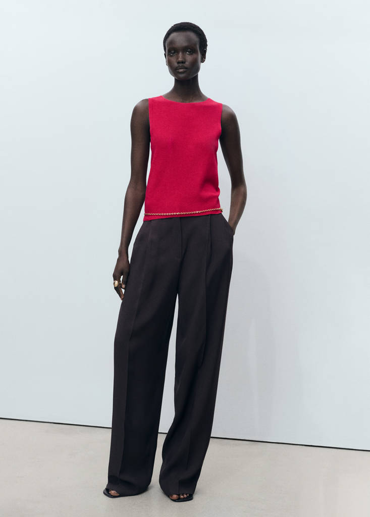Fine ribbed knit top — Fuchsia