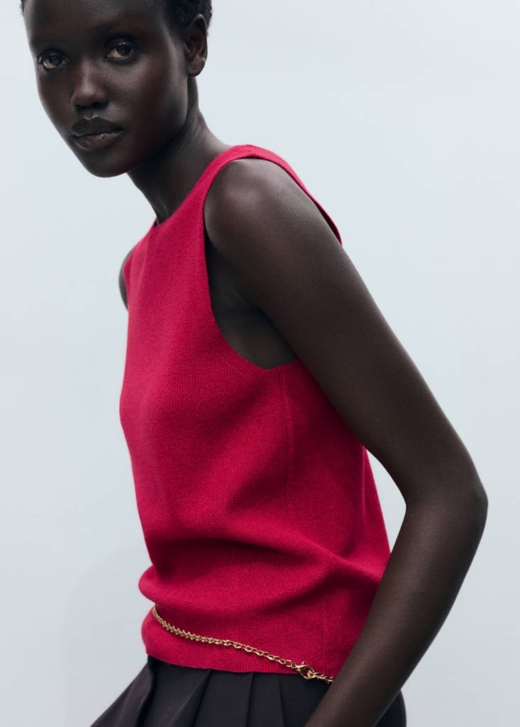 Fine ribbed knit top — Fuchsia