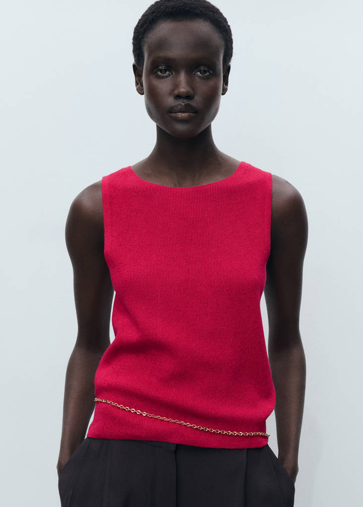 Fine ribbed knit top — Fuchsia