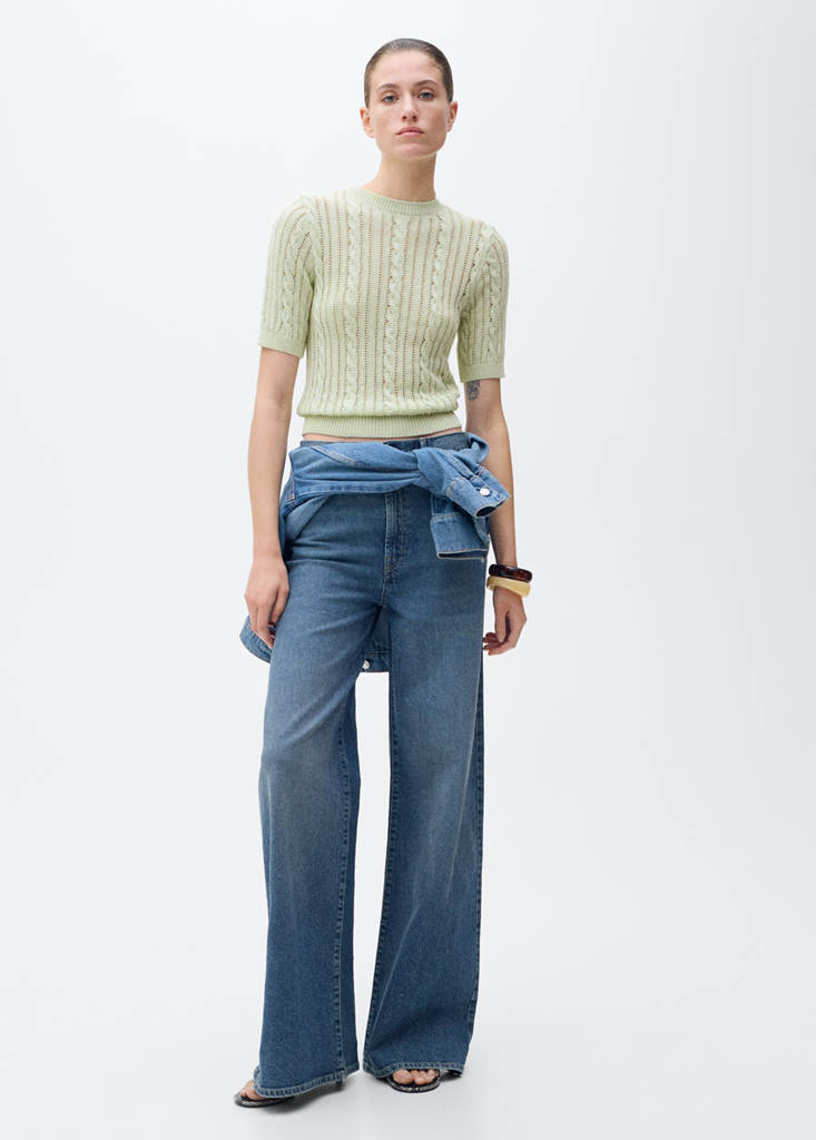 Short-sleeved cable-knit sweater — Pastel Green