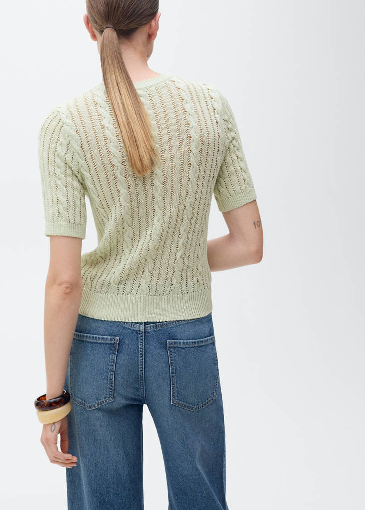 Short-sleeved cable-knit sweater — Pastel Green