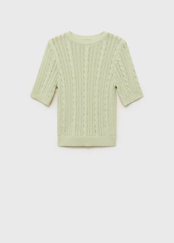 Short-sleeved cable-knit sweater — Pastel Green