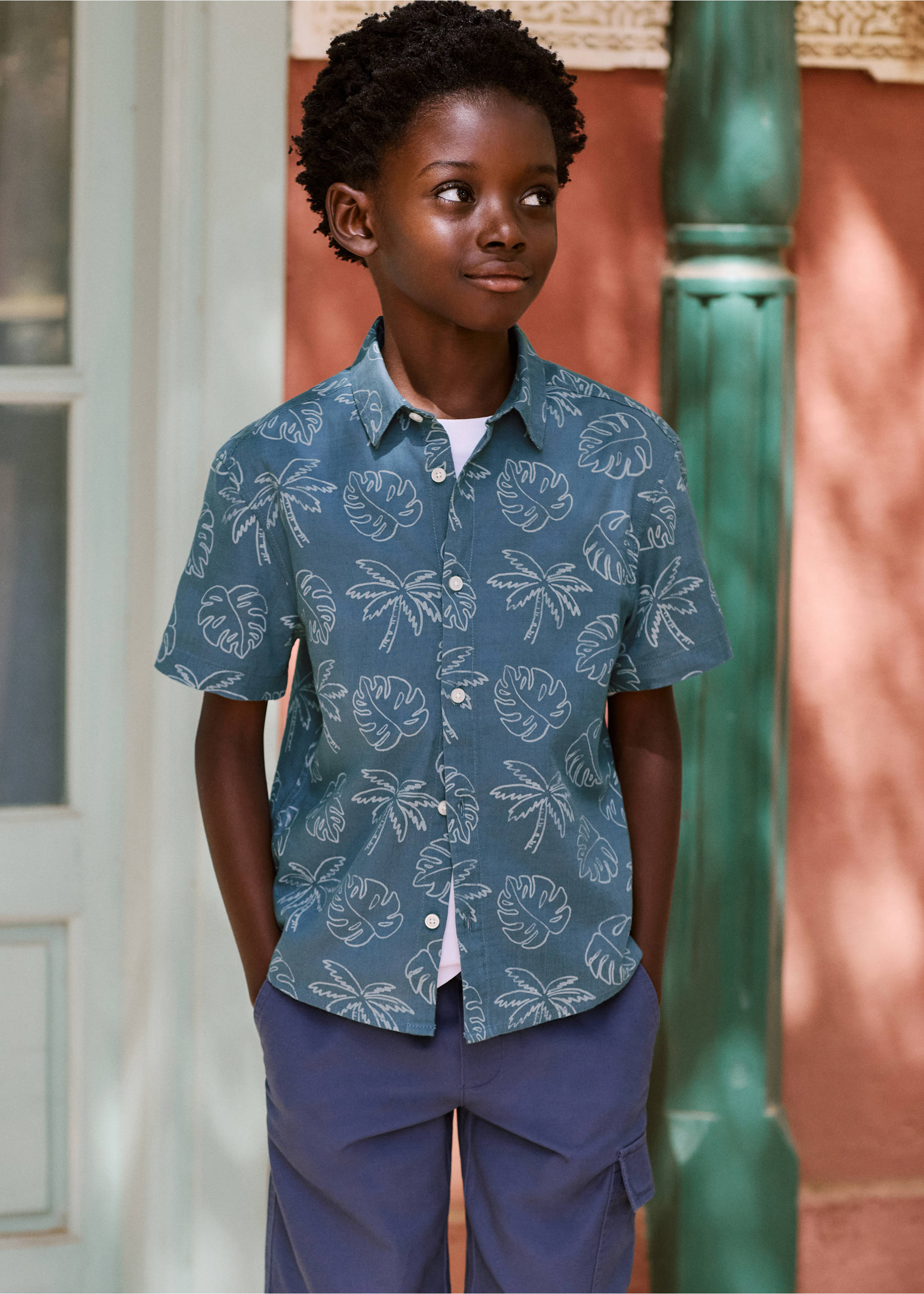 Tropical print shirt - Details of the article 5, Blue. Ref: 87027688-00.