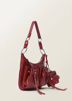 Leather shoulder bag with gathered pockets — Red 9