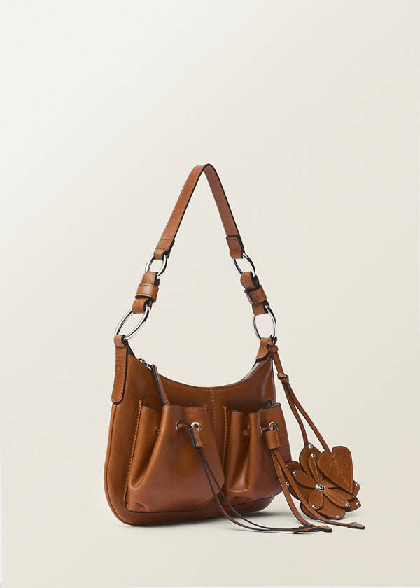 Leather shoulder bag with gathered pockets — Leather