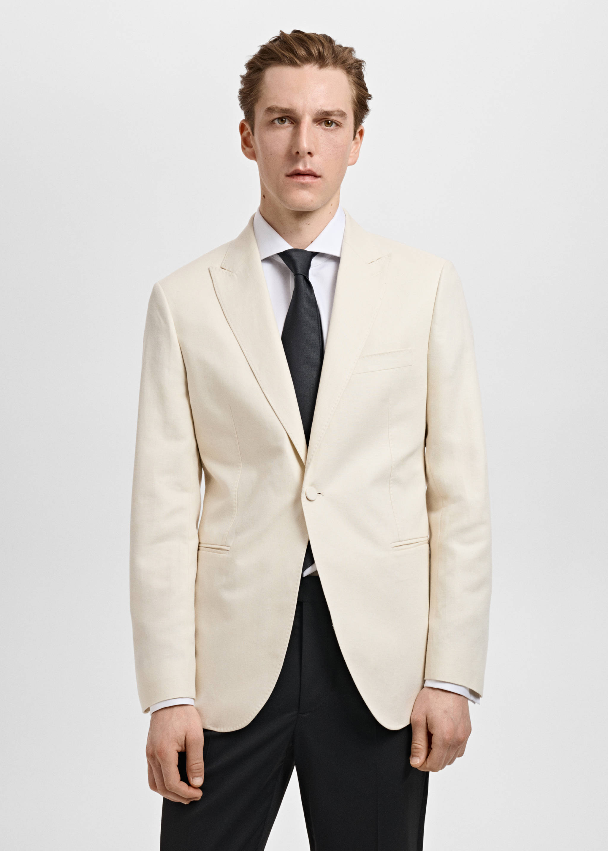Mango Slim fit keten blazer ceket görsel 8