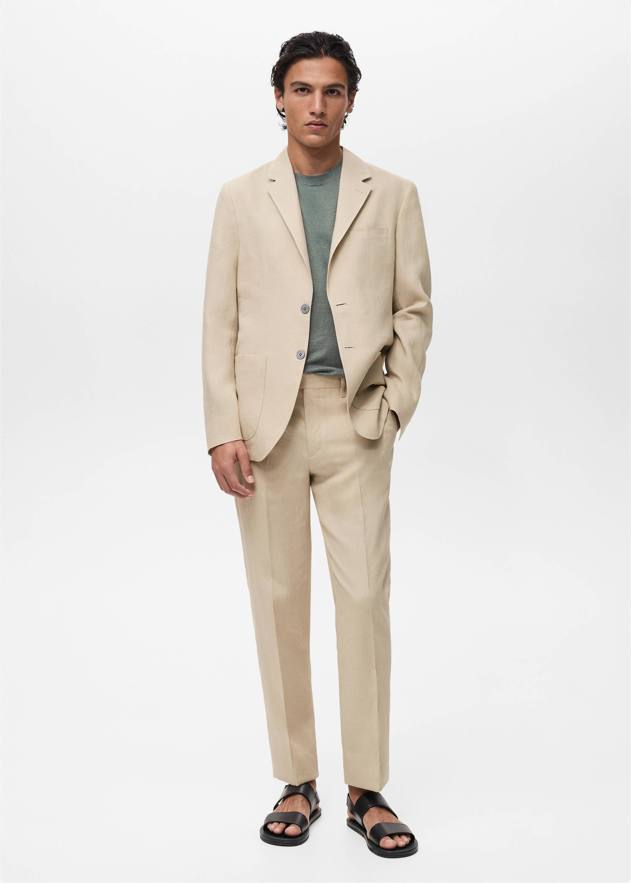 100% linen jacket with patch pockets - General plane